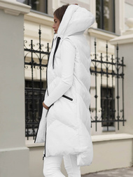 Kamizelka damska długa pikowana z kapturem biała OZONEE JS/M788/281Z