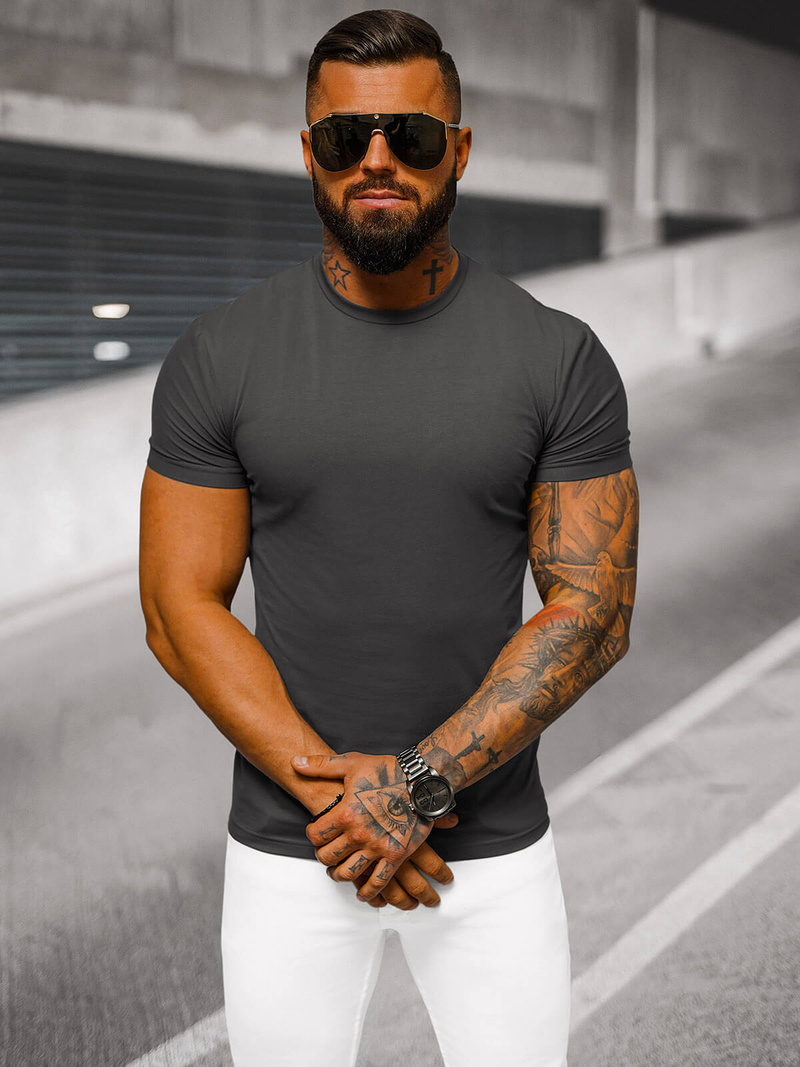 T-shirt męski slim fit grafitowy OZONEE NB/MT3001Z