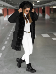 Kurtka zimowa damska długa z futerkiem czarna OZONEE JS/5M3158/392Z