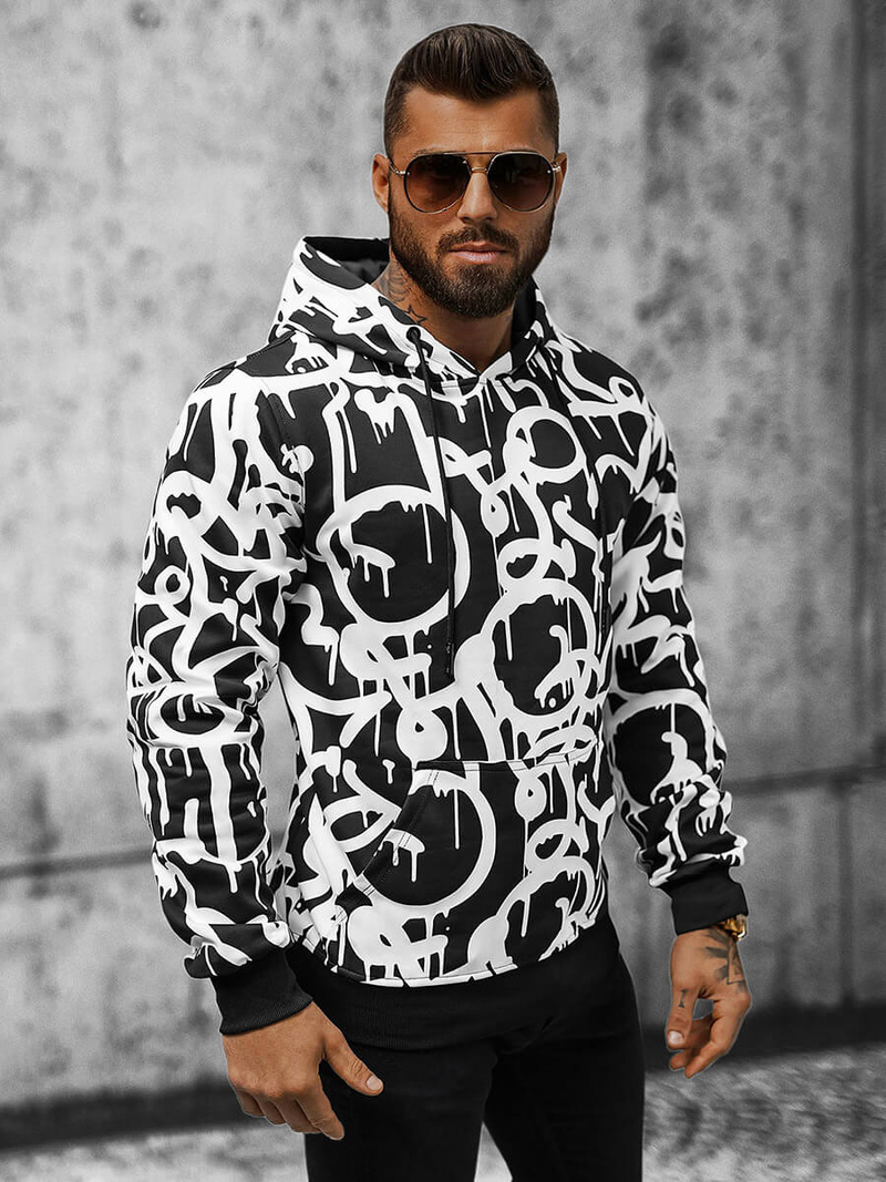Bluza z kapturem męska czarno-biała OZONEE JS/8B1152/1