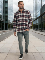 Koszula męska w kratę bordowa OZONEE V/V174