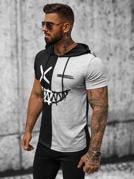 T-Shirt męski z kapturem czarno-szary OZONEE JS/8T981