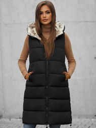 Kamizelka damska dwustronna długa z kapturem czarno-złota OZONEE O/H1121/99Z