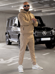 Komplet dresowy męski welurowy beżowy OZONEE O/3C390