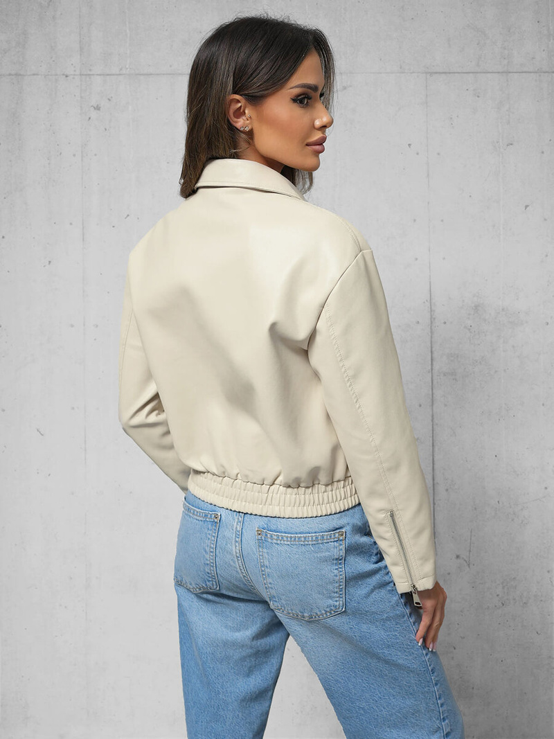 Жіноча шкіряна куртка Бежева OZONEE O/G116