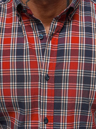 Koszula męska w kratę czerwona OZONEE O/V100