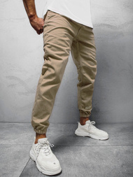 Spodnie męskie joggery jeansowe ciemno-beżowe OZONEE O/1097