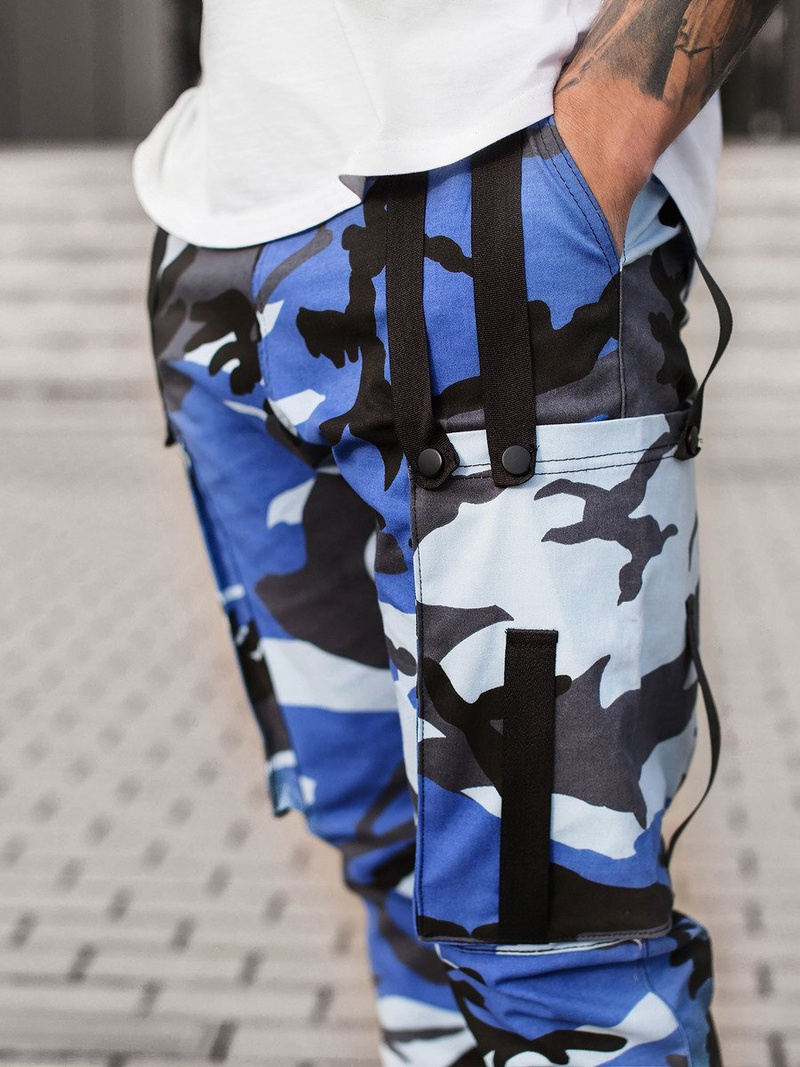 Spodnie męskie chino joggery niebiesko-czarne OZONEE O/11102