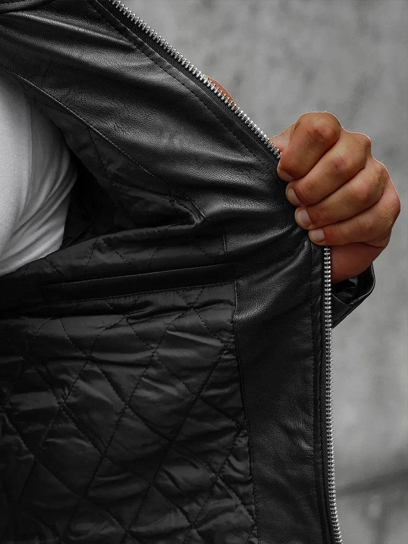 Чоловіча шкіряна куртка Чорна OZONEE JS/11Z8003