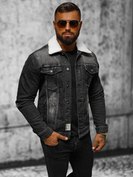 Kurtka męska jeansowa sherpa czarna OZONEE NB/MJ516NZ