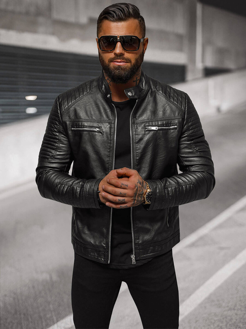 Kurtka skórzana męska czarna OZONEE JS/11Z8053