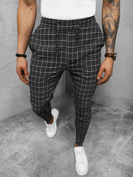 Spodnie męskie chino materiałowe w kratę czarne OZONEE DJ/2292/22