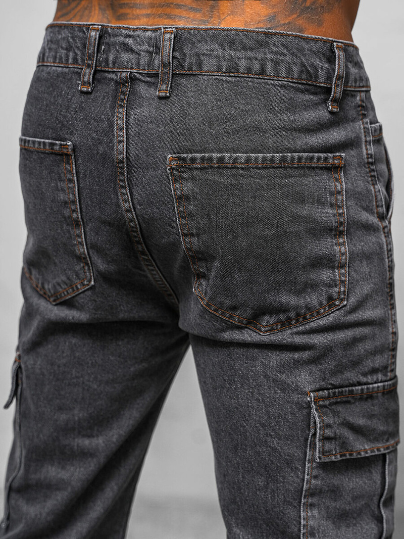 Spodnie jeansowe męskie wide leg grafitowe OZONEE DO/4001