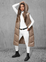 Kamizelka damska długa skórzana camelowa OZONEE JS/5M3183/84