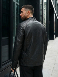 Чоловіча шкіряна куртка Чорна OZONEE JS/11Z8138