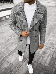 Płaszcz męski w kratę czarno-biały OZONEE JS/JP1192