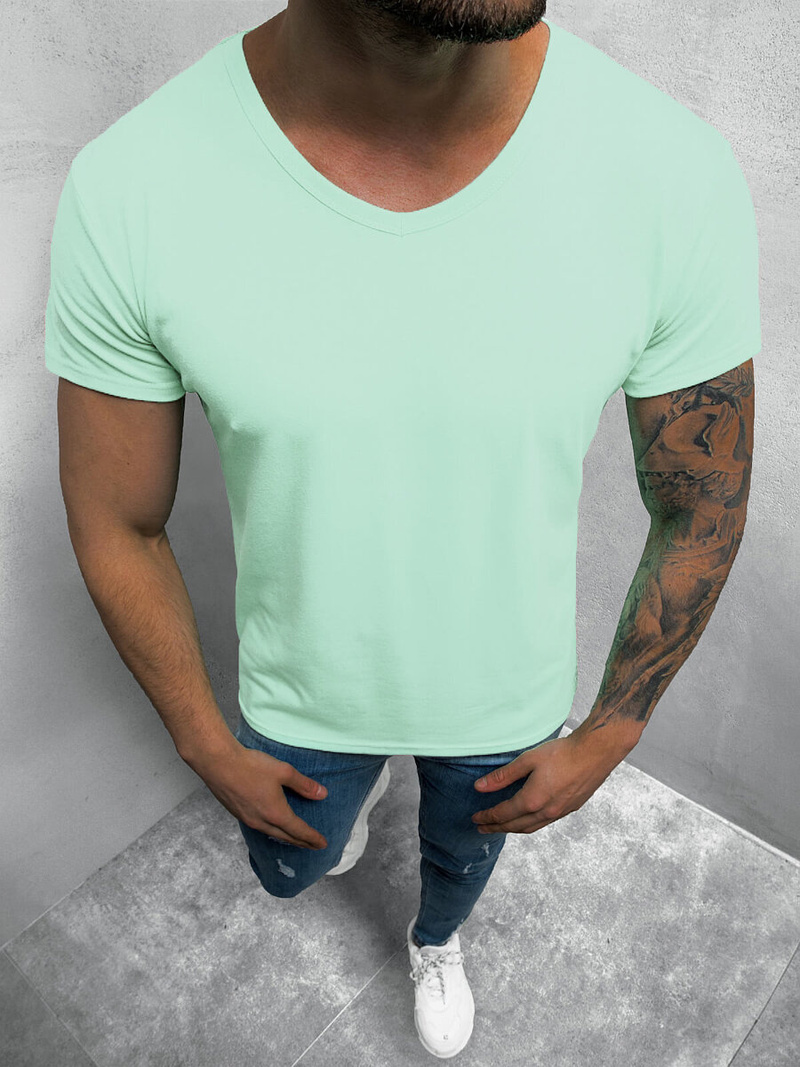 T-Shirt męski bez nadruku miętowy OZONEE JS/712007/39