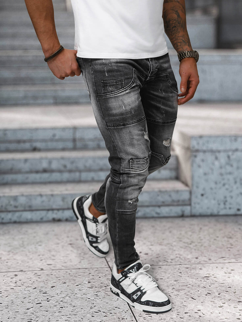 Spodnie jeansowe męskie slim fit czarne OZONEE NB/MP0155N