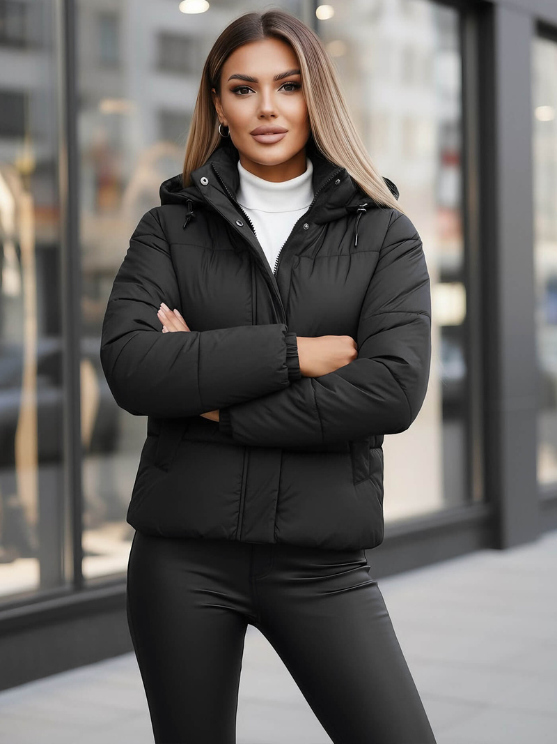 Kurtka zimowa damska pikowana czarna OZONEE JS/16M9188/392Z