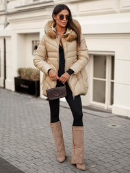 Kurtka zimowa damska z futerkiem beżowa OZONEE JS/5M3257/62