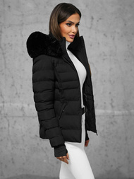 Kurtka zimowa damska z futerkiem czarna OZONEE JS/5M768/392A