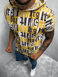 T-Shirt męski z nadrukiem żółto-czarny OZONEE O/BL210Z