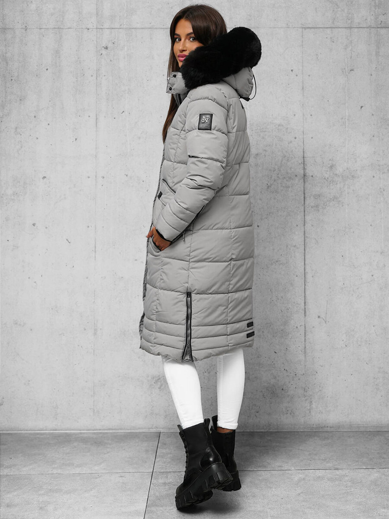 Kurtka zimowa damska długa pikowana szara OZONEE O/W377