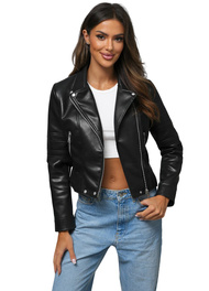 Жіноча шкіряна куртка Чорна OZONEE JS/11Z8129