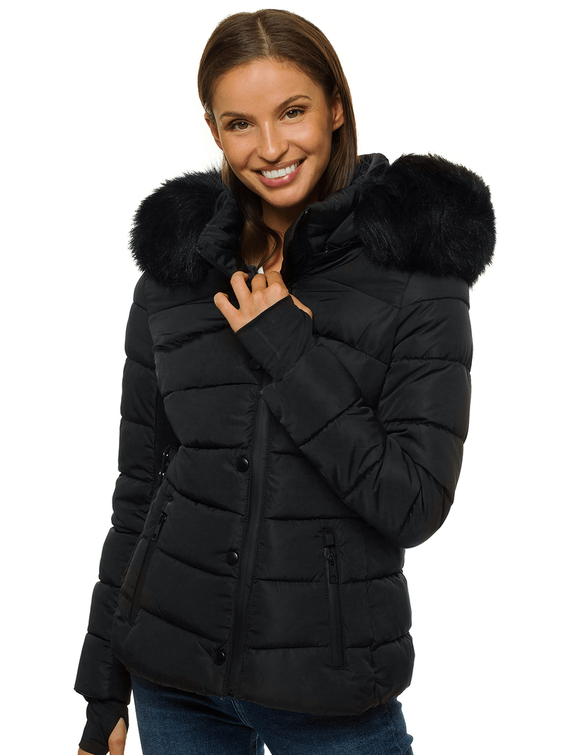 Kurtka zimowa damska z futerkiem czarna OZONEE O/DK066/1
