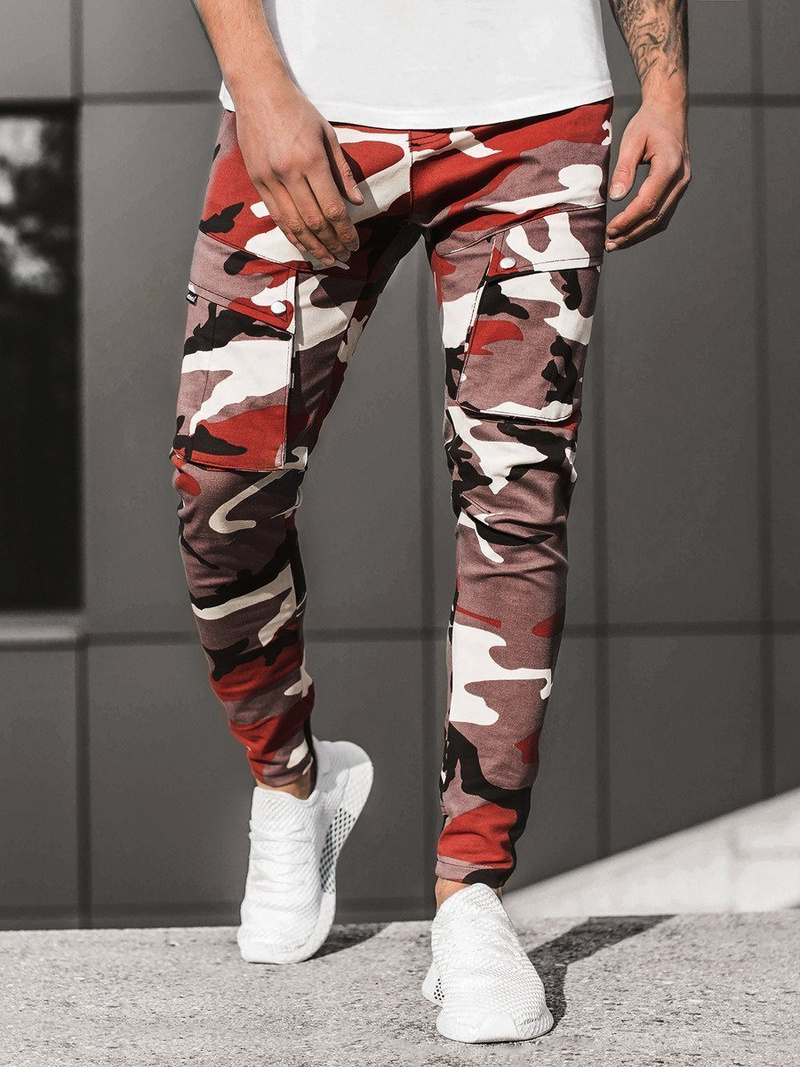 Spodnie męskie joggery bordowo-beżowe OZONEE A/1003