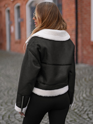 Kurtka skórzana damska z kożuchem czarna OZONEE JS/11Z8256