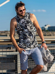 Koszulka bez rękawów z kapturem męska szary-moro OZONEE O/2537 