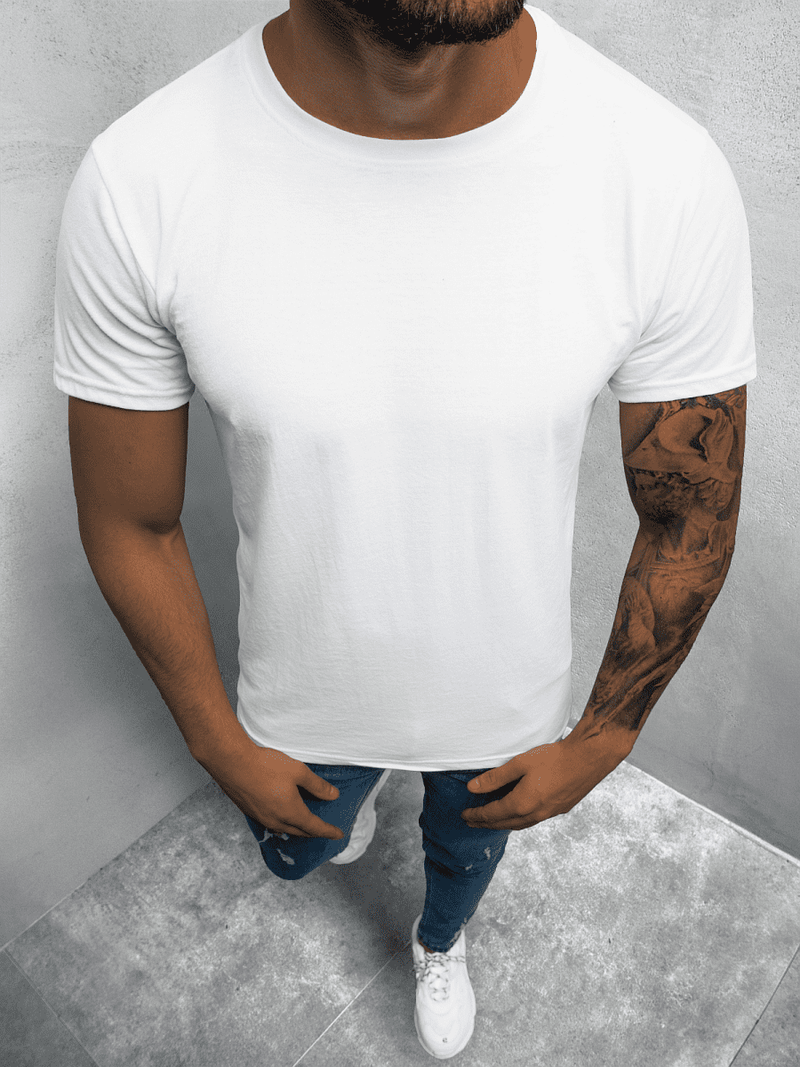 T-Shirt męski bez nadruku biały OZONEE O/BL83