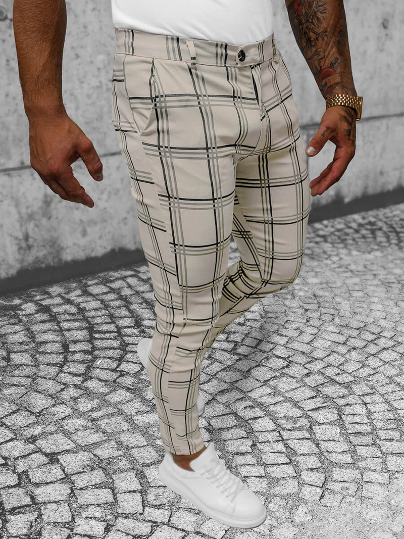 Spodnie męskie chino materiałowe beżowe OZONEE O/P4028