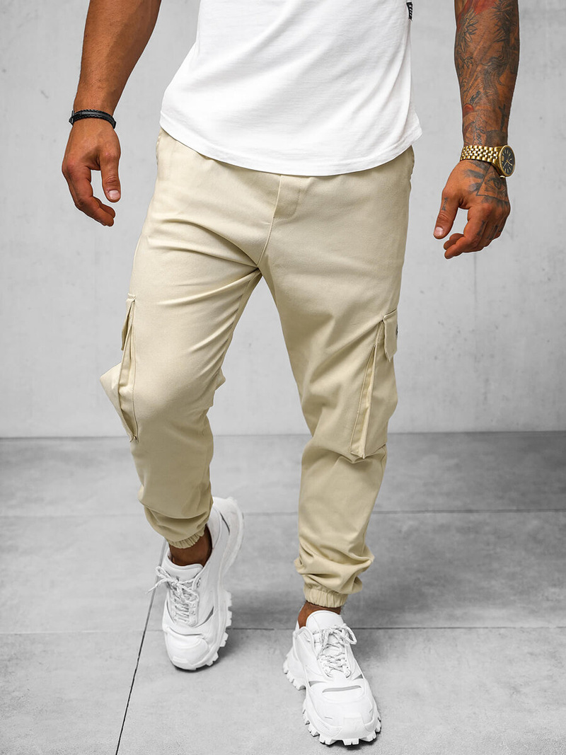 Spodnie męskie joggery beżowe OZONEE O/G3006Z