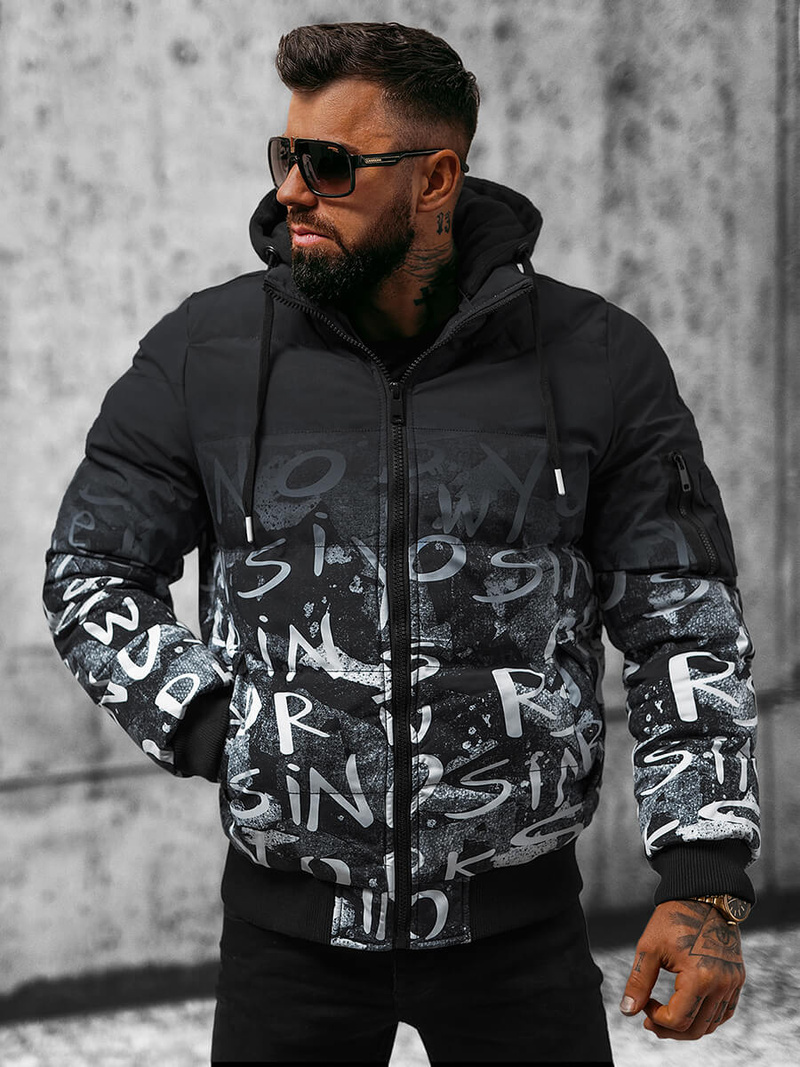 Kurtka zimowa męska pikowana czarno-biała OZONEE JS/27M8102