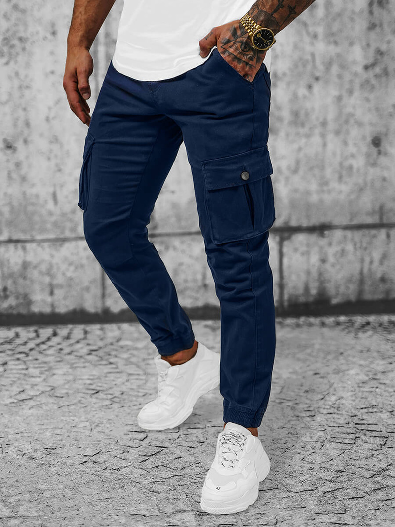 Spodnie męskie joggery ciemno-niebieskie OZONEE NB/MP0165BS