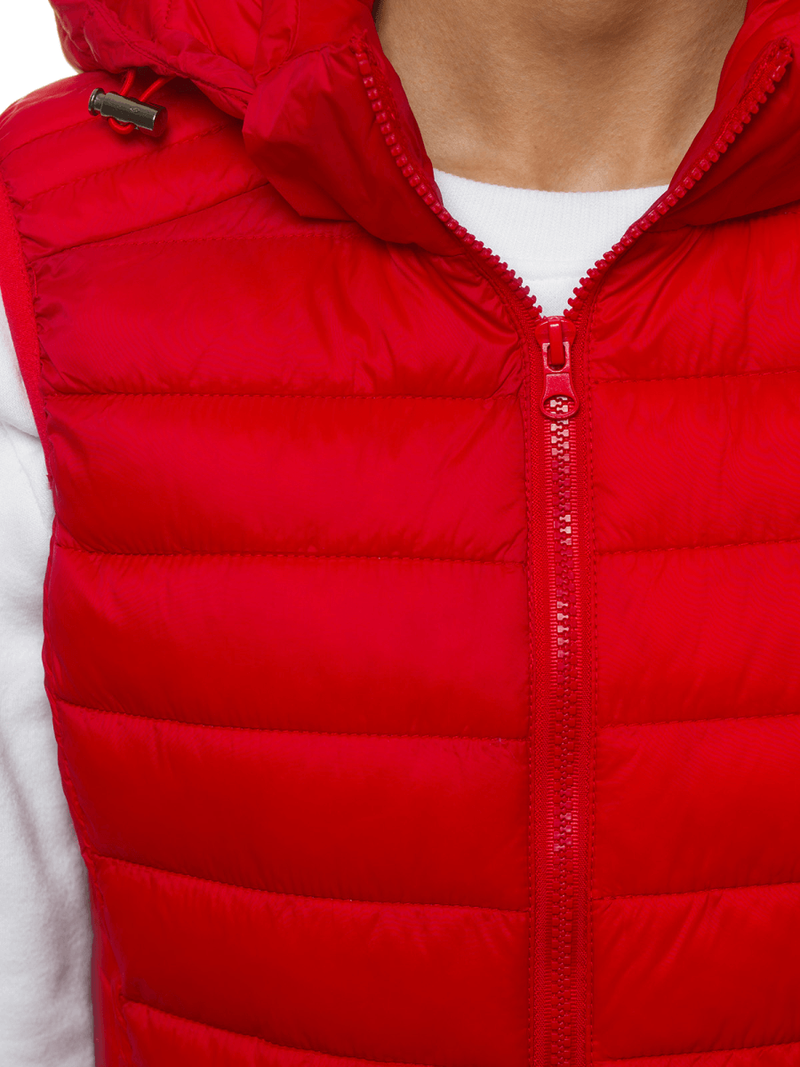 Kamizelka damska pikowana z kapturem czerwona OZONEE JS/M23039/277