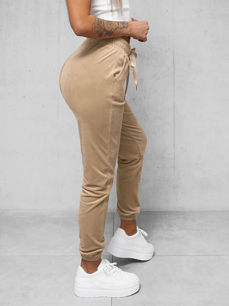 Spodnie dresowe damskie welurowe jasno-beżowe OZONEE O/390177M