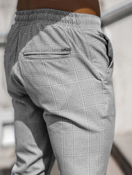 Spodnie męskie chino joggery w kratę szare OZONEE DJ/2296/22Z