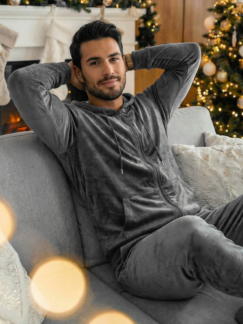 Komplet dresowy męski welurowy grafitowy OZONEE JS/8C1169/6Z