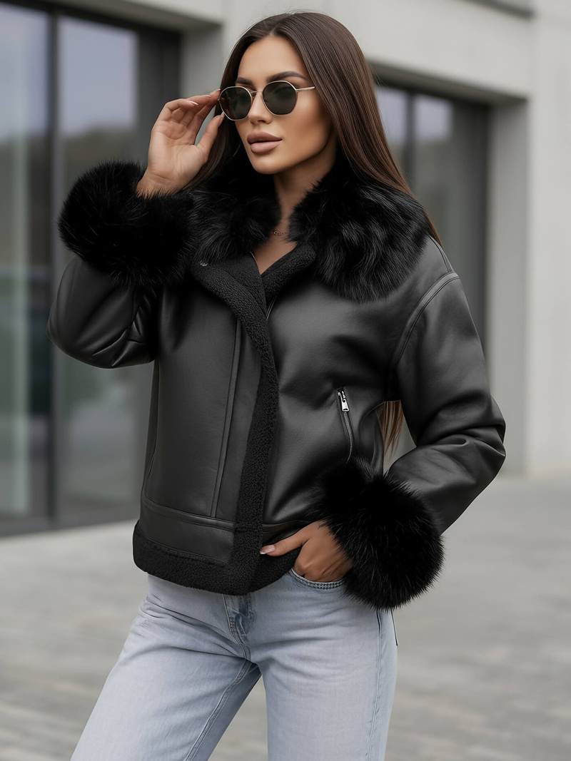 Kurtka zimowa damska z kożuchem czarna OZONEE JS/61M8505/392Z