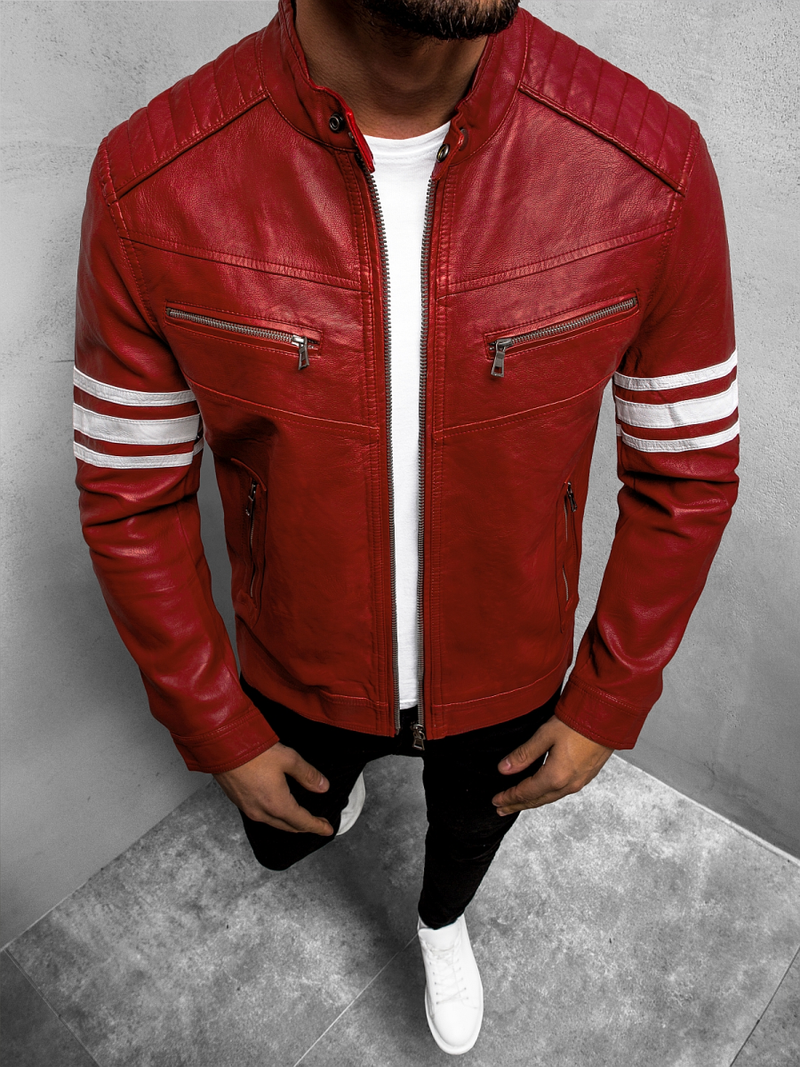 Kurtka skórzana męska bordowa OZONEE YD/BF59359Z