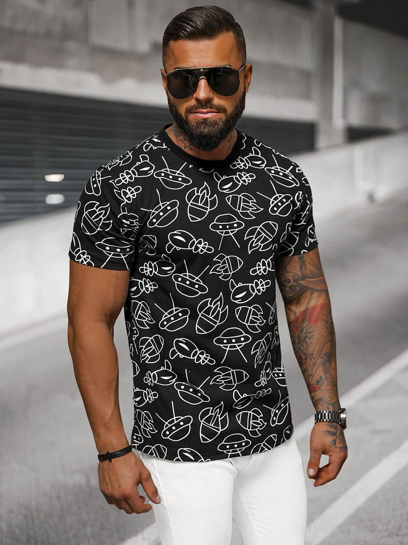 T-shirt męski czarny OZONEE JS/8T1197/3