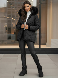 Kurtka zimowa damska z futerkiem czarna OZONEE JS/16M9296/392Z