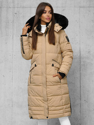 Kurtka zimowa damska długa pikowana beżowa OZONEE O/W377