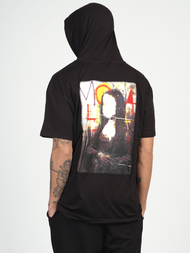 T-Shirt z kapturem męski czarny OZONEE MR/21553