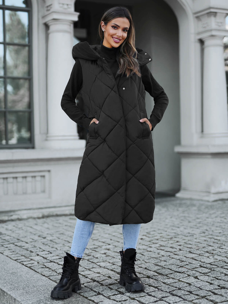 Kamizelka damska długa pikowana czarna OZONEE JS/5M3165/392Z