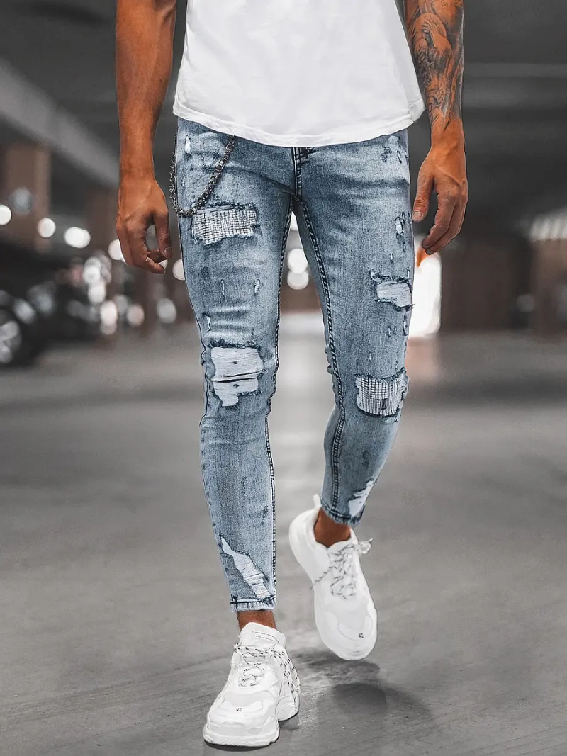 Spodnie jeansowe męskie jasno-niebieskie OZONEE DP/214