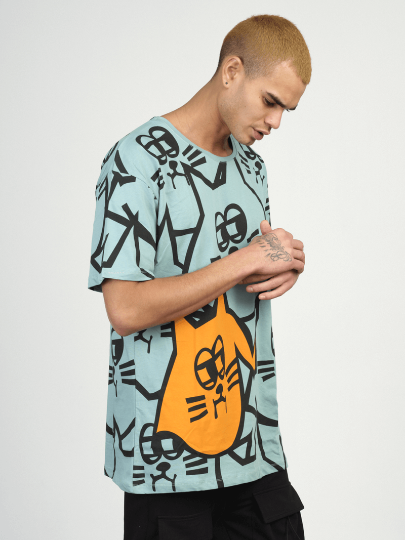 T-Shirt męski z nadrukiem miętowy OZONEE MR/21535